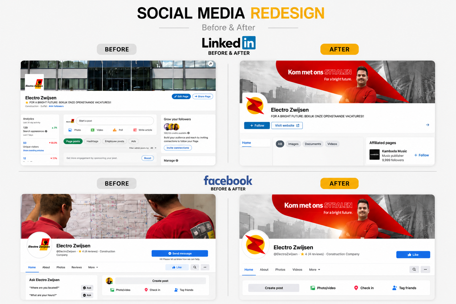 Electro Zwijsen — before and after — Social media redesign