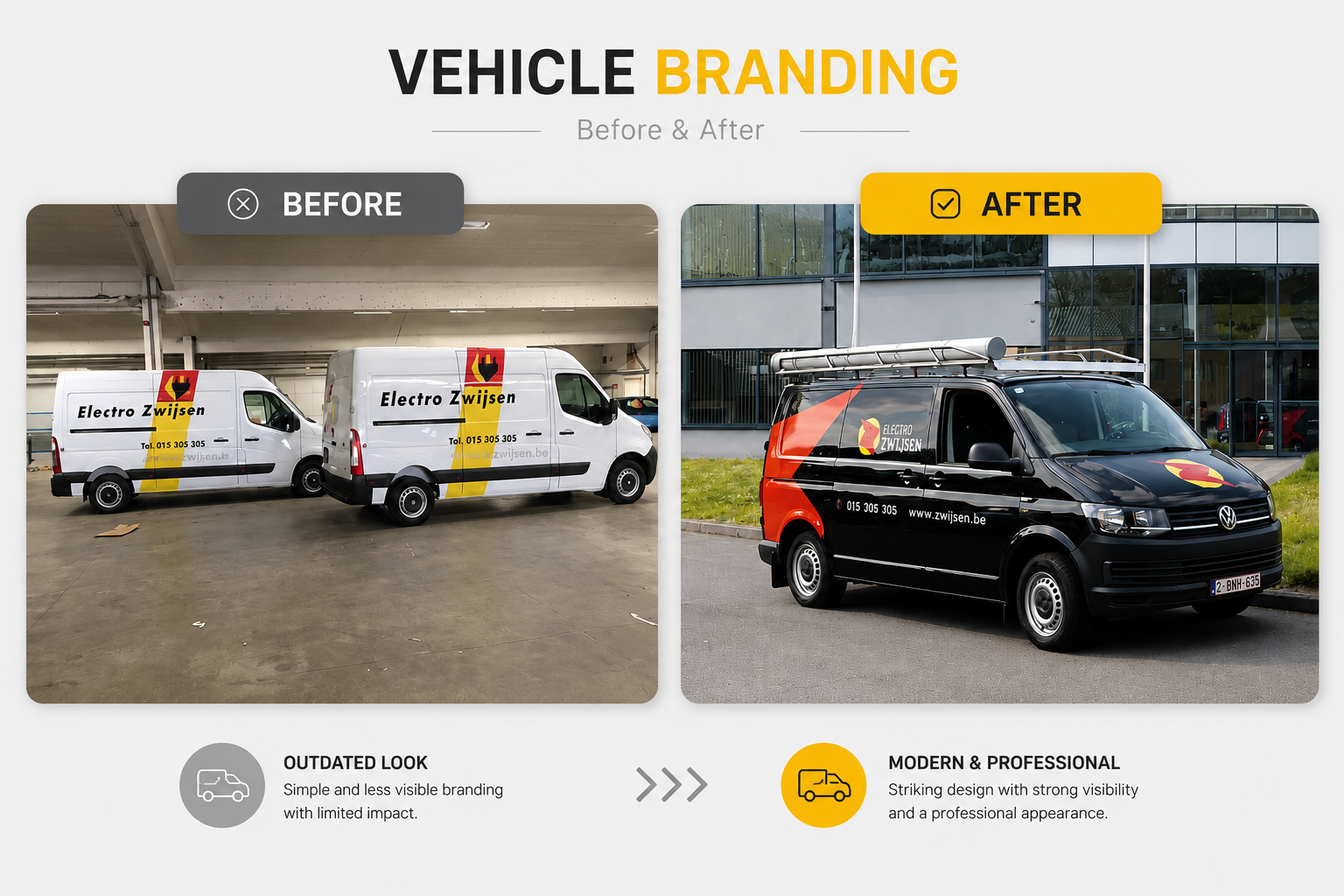 Electro Zwijsen — before and after — Vehicle branding